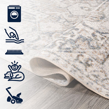 Edith Distressed Medallion Low-Pile Machine-Washable Area Rug